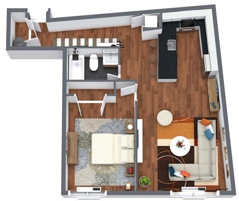Floor plan for 1 bed, 1 bath, 725 sqft